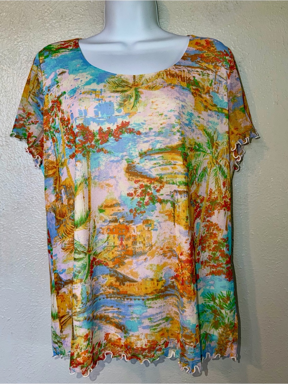 Attitudes by Renee Control Triple Mesh Lettuce Edge Italian Countryside Top Sz L